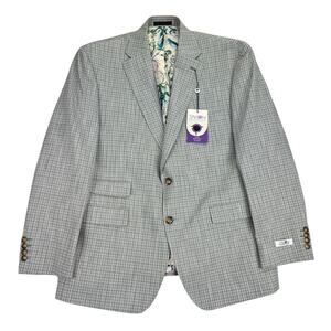 Tayion Mens Agordy Regular Fit Plaid Suit Jacket Gray Green 42S